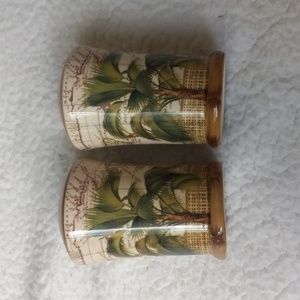 Palm Tree Globe Map Salt and Pepper Shakers Set Tropical CIC Brand